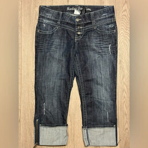 Harley-Davidson Y2K (2011) Cropped Dark Blue Jeans Riders Sz.10 Button Fly Capri